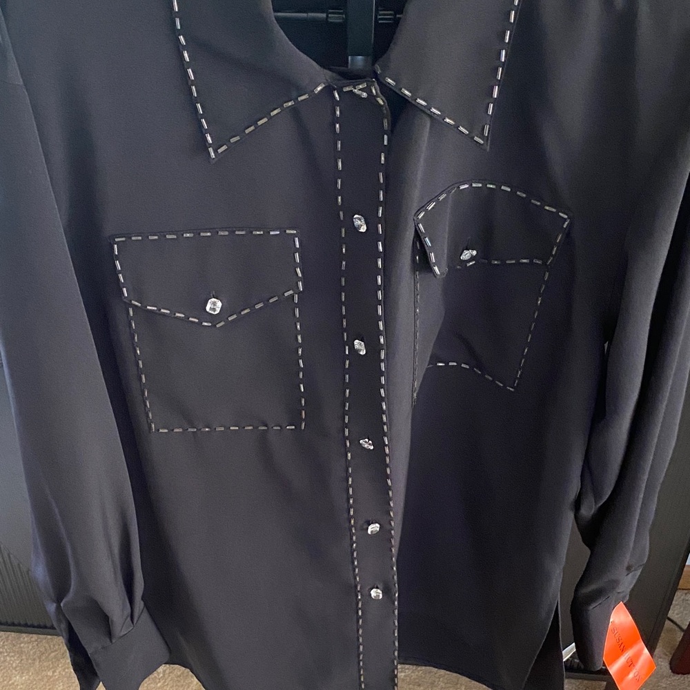 Vintage Black Shirt with Beaded Stitching - Picture 7 of 11